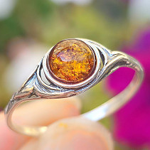 Honey amber round ring Ag 925/1000 size 59 (1.4g)