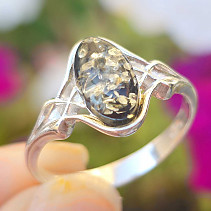 Ring green amber Ag 925/1000 size 57 (2.4g)