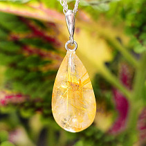 Sagenite in crystal pendant teardrop handle Ag 925/1000 3.6g