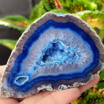 Agate blue dyed geode with cavity 249g