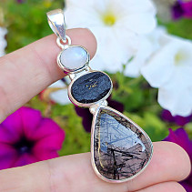 Moonstone + tourmaline in crystal + tourmaline pendant Ag 925/1000 16.0g