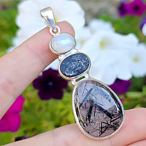 Moonstone + tourmaline scoryl + tourmaline in crystal pendant Ag 925/1000 (16.0g)