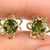 Vltavín earrings flower standard cut 6mm gold Au 585/1000 14K 2.72g