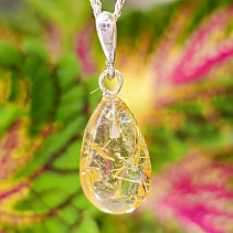 Sagenite in crystal pendant teardrop handle Ag 925/1000 1.9g