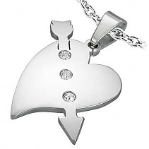 Stainless steel pendant with zircons intersected heart
