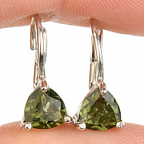 Moldavite earrings triangle cut 6 mm