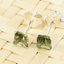 Moldavite earrings square cut standard 4 mm Ag
