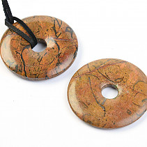 Jaspis archaický donut na kůži 40mm