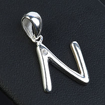 Silver pendant with zircon Ag 925/1000 letter N