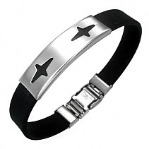 Stainless steel bracelet with black belt - crosses