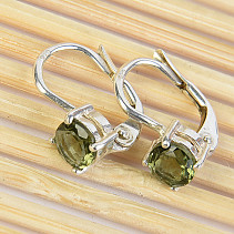 Moldavite earrings 5 ​​mm round cut standard Ag