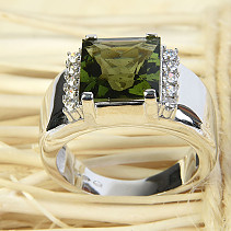 Men's ring with moldavite cut 10x10mm Ag 925/1000 + Rh