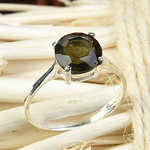 Moldavite ring with a round cut 8 mm silver Ag 925/1000