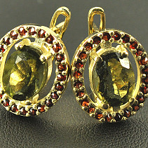 Gold earrings with stones and shells oval cut 5.59 g (Au 585/1000)