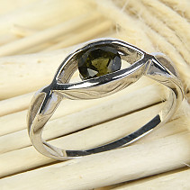 Stříbrný prsten broušený s vltavínem 6mm Ag 925/1000 + Rh
