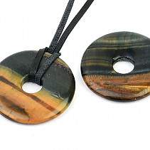 Tiger Eye donut pendant on the leather 30 mm