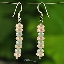 Pearls of light pink and blue earrings hooks Ag