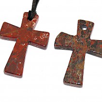 Přívěsek na kůži kříž jaspis brekciový