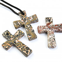Cross pendant leopard leather jasper