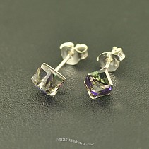 Silver earrings shaped purple cube