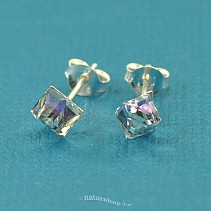 Silver earrings shaped pink cube Ag puzetka