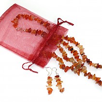 Carnelian jewelry set - necklace 45 cm + earrings + bracelet