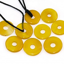 Agate dyed yellow donut pendant leather 25 mm