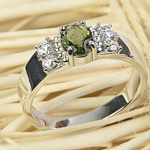 Vltavín prsten ovál 7 x 5mm se zirkony standard brus Ag 925/1000 + Rh