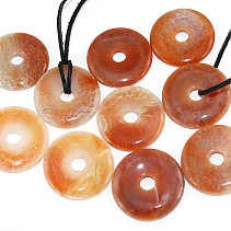 Fiery agate pendant on a leather donut 35 mm