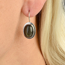 Obsidian silver earrings with oval flange Ag 925/1000