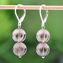 Smoky quartz beads earrings 10 mm hooks Ag