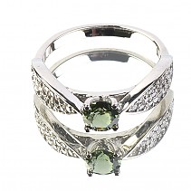 Vltavín kulatý prsten se zirkony standard brus Ag 925/1000 + Rh