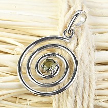 Spiral pendant with moldavite standard cut 925/1000 Ag + Rh