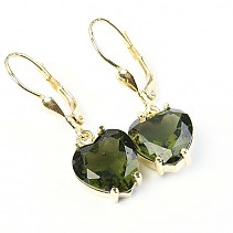 Gold earrings with heart moldavite Au 585/1000 14K