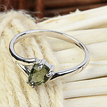 Vltavín prsten kapka 7 x 5mm standard brus Ag 925/1000 + Rh