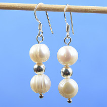 Náušnice bílé perly s korálkem Ag háčky