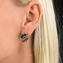 Moldavite flower earrings with garnets 6x4m Ag 925/1000 Rh