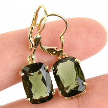 Gold earrings with moldavites standard rectangle cut 4,25 g Au 585/1000 14K