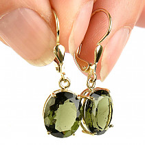Gold earrings with oval moldavites standard cut 3,53 g Au 585/1000 14K