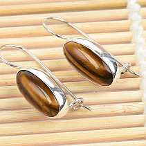 Earrings oval tiger eye Ag 925/1000 27mm 4.5g