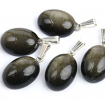 Obsidian silver pendant oval 16 x 12mm Ag bail