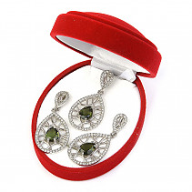 Luxusní sada šperků vltavín kapka se zirkony Ag 925/1000 + Rh