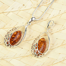 Amber pendant decorated with drop Ag 925/1000 silver