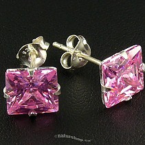 Ag square zircon earrings pink 9 mm