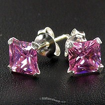 Ag square zircon earrings pink - typ026
