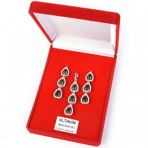 Luxury set of jewelery with moldavite and zircons Ag 925/1000 + Rh 9.89 + 2.23g