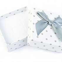 Gift box paper white, gray dots with bow 6 x 6cm