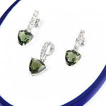Dárková sada šperků vltavín a zirkony trigon standard brus Ag 925/1000 + Rh