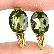 Moldavite earrings oval 10 x 7mm  gold Au 585/1000 14K 3.73g