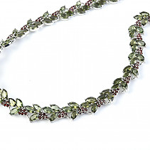 Luxusní náhrdelník vltavíny a granáty 49cm standard brus Ag 925/1000 + Rh 57,0g